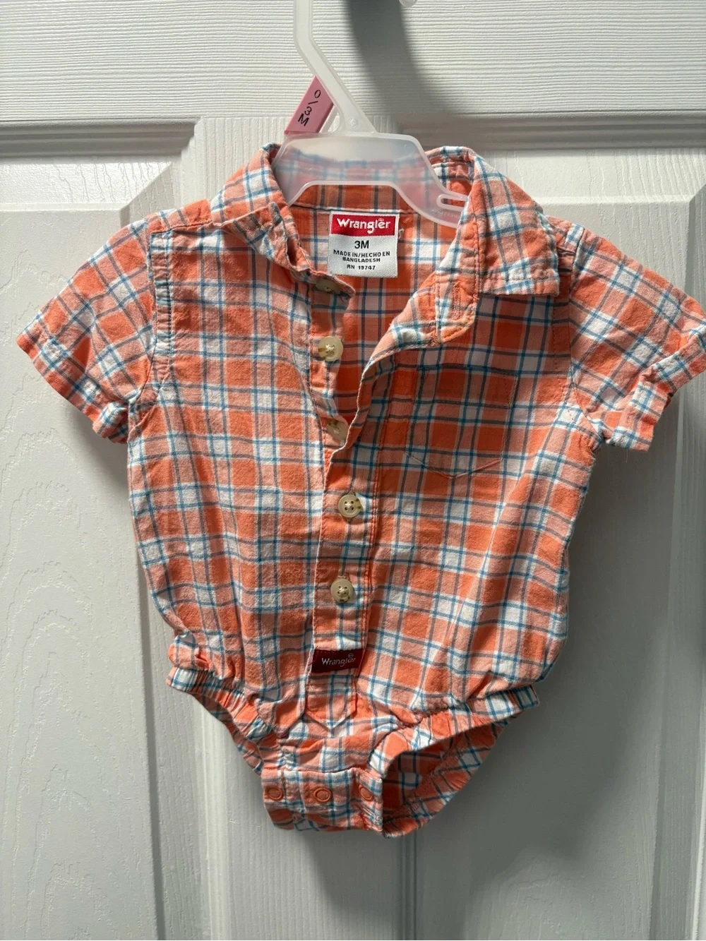 Wrangler Orange and Blue Plaid Button-Front Baby Bodysuit